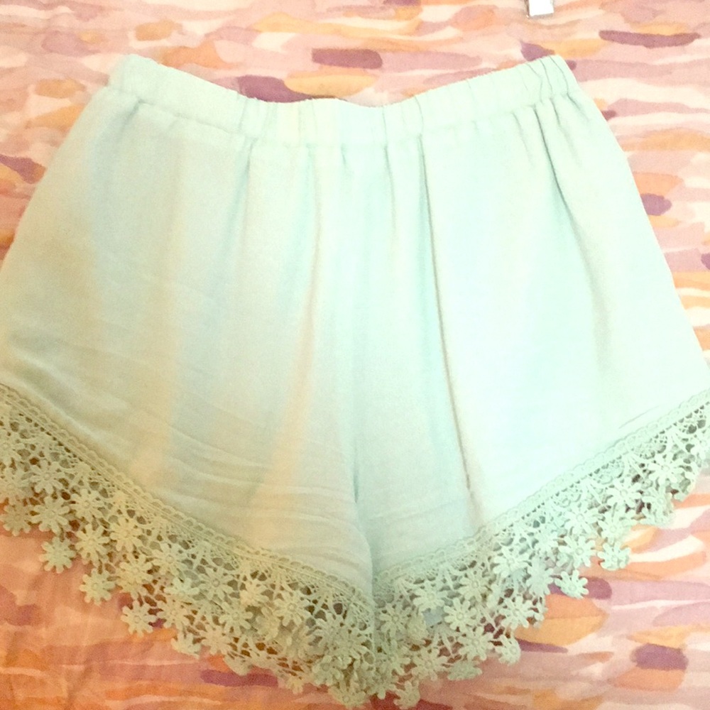 Mint lace trim shorts